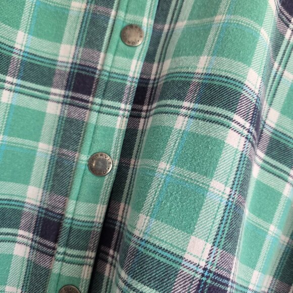 Orvis Flannel Shacket, Fleece Lined Green and Blue Shirt Jacket, Fall Transition - Picture 5 of 9